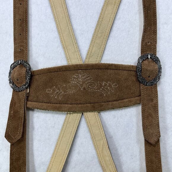 Lederhosen Shorts Men 36 Brown Suede Leather German Suspenders Oktoberfest - Picture 7 of 16